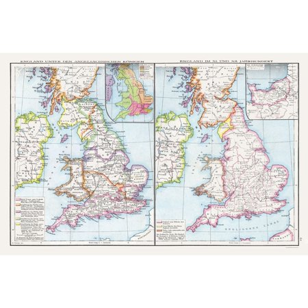Historic Map - England Anglo Saxon Kings - Droysen 1886 - Vintage Wall Art