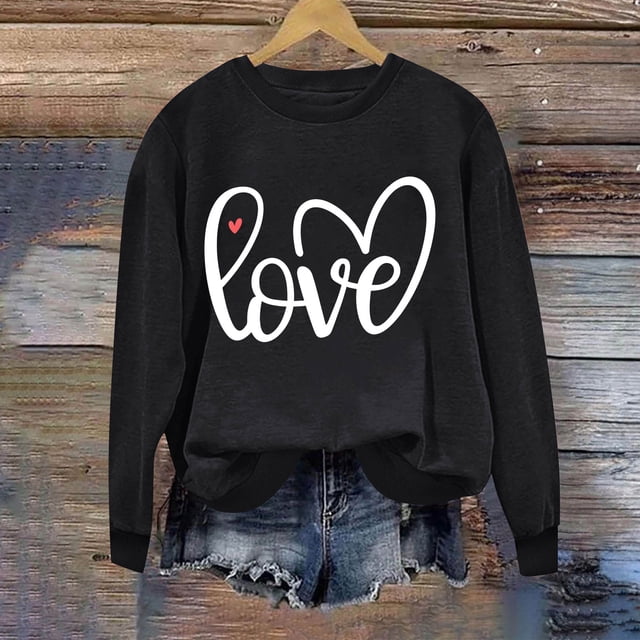 Meichang Sweat-Shirt de la Saint-Valentin pour Femmes, Col Rond, Graphique Cœur d'Amour, Coupe Ample, Manches Longues, Mignon