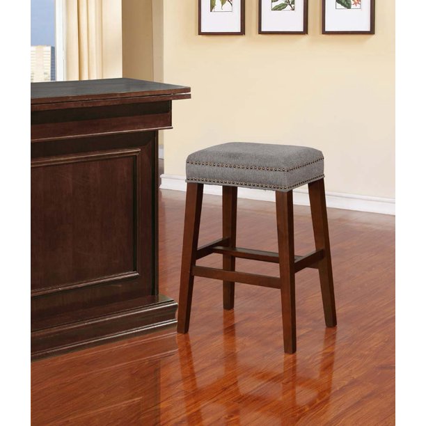 Linon Walt Gray Bar Stool, Walnut, 30.5 inch Seat Height