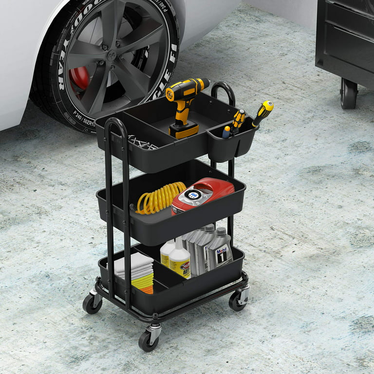 3-Tier Rolling Cart Wiht Drawer Multifunctional Utility Cart Craft Art Cart