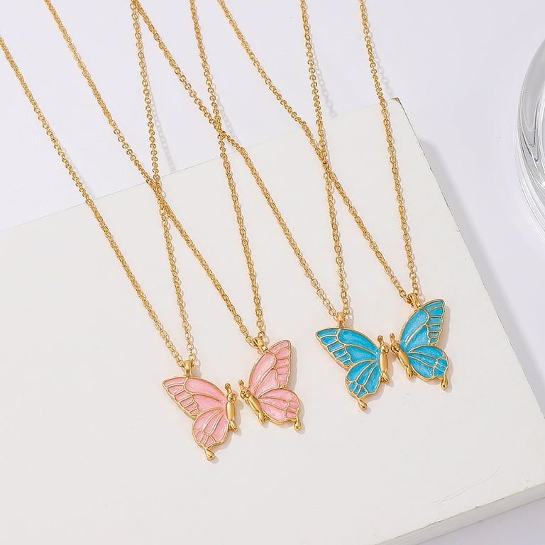 Butterfly Wing Sister Necklace Set - Gold Matching Best Friend Jewelry With Extender
