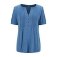 thumbnail image 3 of ZyeKqe Dressy Casual Tops for Women Puff Short Sleeve Shirts Button V Neck T Shirts Loose Summer Tops Tunic Blouse, 3 of 5