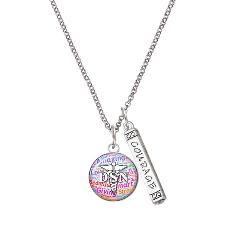 Delight Jewelry Silvertone Domed Multi Color DSN Silvertone Courage Strength Wisdom Honesty Bar Charm Necklace, 23"