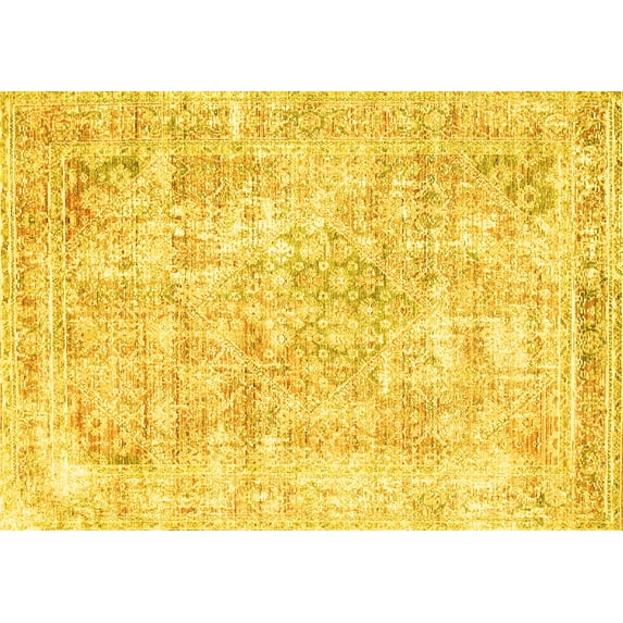 Ahgly Company Machine Washable Indoor Rectangle Persian Yellow Traditional Area Rugs, 2' x 4'