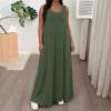 NTACZA Dresses for Women Trendy Plus Size Maxi Solid Shift Loose Crew Neck Green