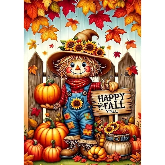 Happy Fall Scarecrow Diamond Painting Kits for Adults, 5D Pumpkin Diamond Art Kits for Adults Beginners, DIY Full Round Drill Diamond Dot Painting Gem Art Kits for Home Decor 12 x16 Inch