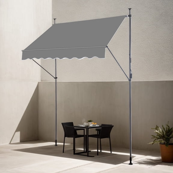 Grey Adjustable Retractable Awning, 78-118in Height for Door Window