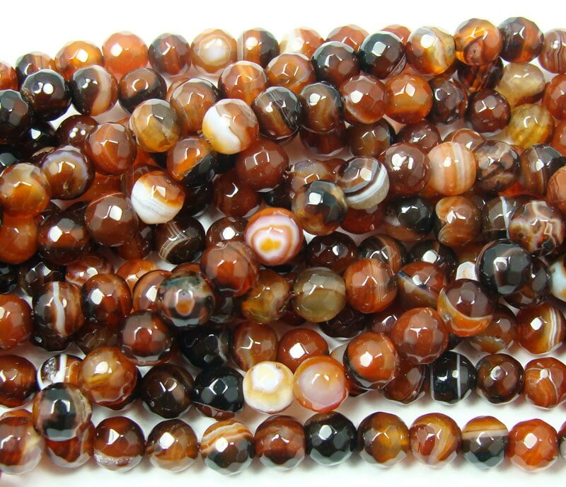 Faceted Black Stripe Agate Natural Gemstone Round Beads For Jewelry Making 15" 