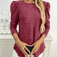 thumbnail image 4 of HAiming Womens Pullover Tunic Tops Casual Long Puff Sleeve Crewneck Lightweight Solid Color Loose Ribbed Clothes, 4 of 7