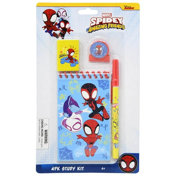 Spidey & Friends 4pk Study Kit on Blister Card 1 memo pad, 1 eraser, 1 paper clip, 1 pen