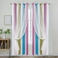 thumbnail image 4 of Gradient Stripe Blackout Curtains 39.37 x 51.18 Inches Double Layer Star Print Sheer Curtains for Bedroom Living Room Decoration Light Filtering Room Darkening Window Treatments, 4 of 5