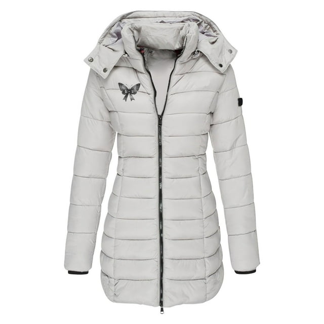 Parkas de manga larga para mujer, otoño e invierno, chaqueta holgada, mediana y larga, con estampado pequeño, chaqueta de plumón cálida, chaqueta de manga larga, abrigo para mujer
