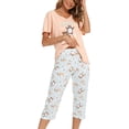 thumbnail image 3 of Conjunto de pijama para mujer Top de manga corta de algodón con pantalones capri Pjs Loungewear Ormromra WMCH-519, 3 of 7