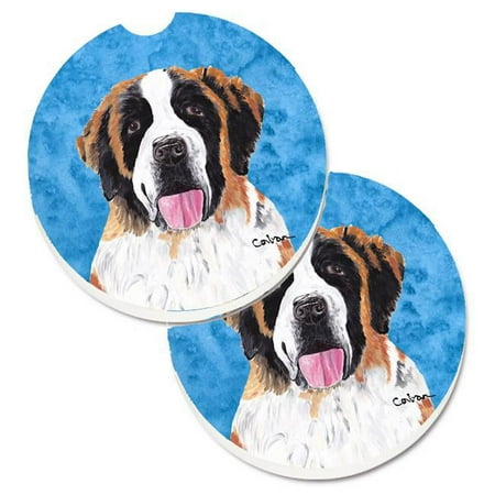 

Blue Saint Bernard Set of 2 Cup Holder Car Coaster