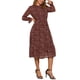 thumbnail image 2 of VESTIDO DE MUJER INSPIRE CHIC Floral Cuello Alto Volante Manga Larga Flowy Chiffon A-Line Midi Vestidos Rojo Vino M, 2 of 6