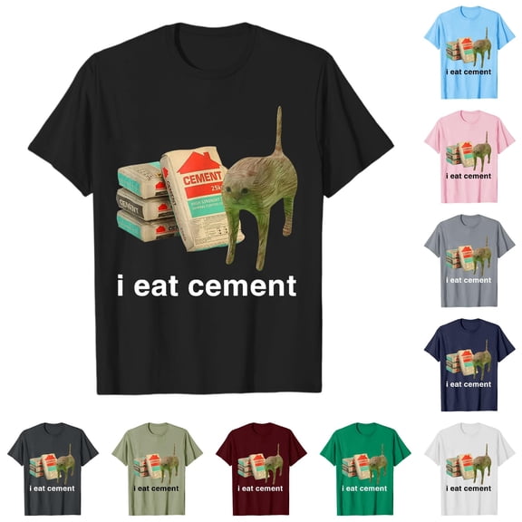 Trendfront Womens Funny Cat Graphic Tee I Eat Cement T Shirt Crewneck Short Sleeve Novelty Humorous Weird Casual Fashion Tops