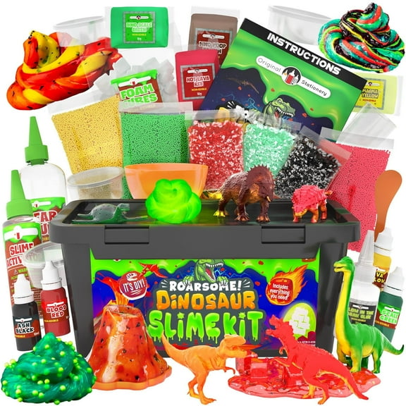 Original Stationery Dinosaur Slime Kit, Glow in The Dark Slime Making Kit to Create Slime for Boys, Glossy Slime and Dino Poop Slime for Kids, Awesome
