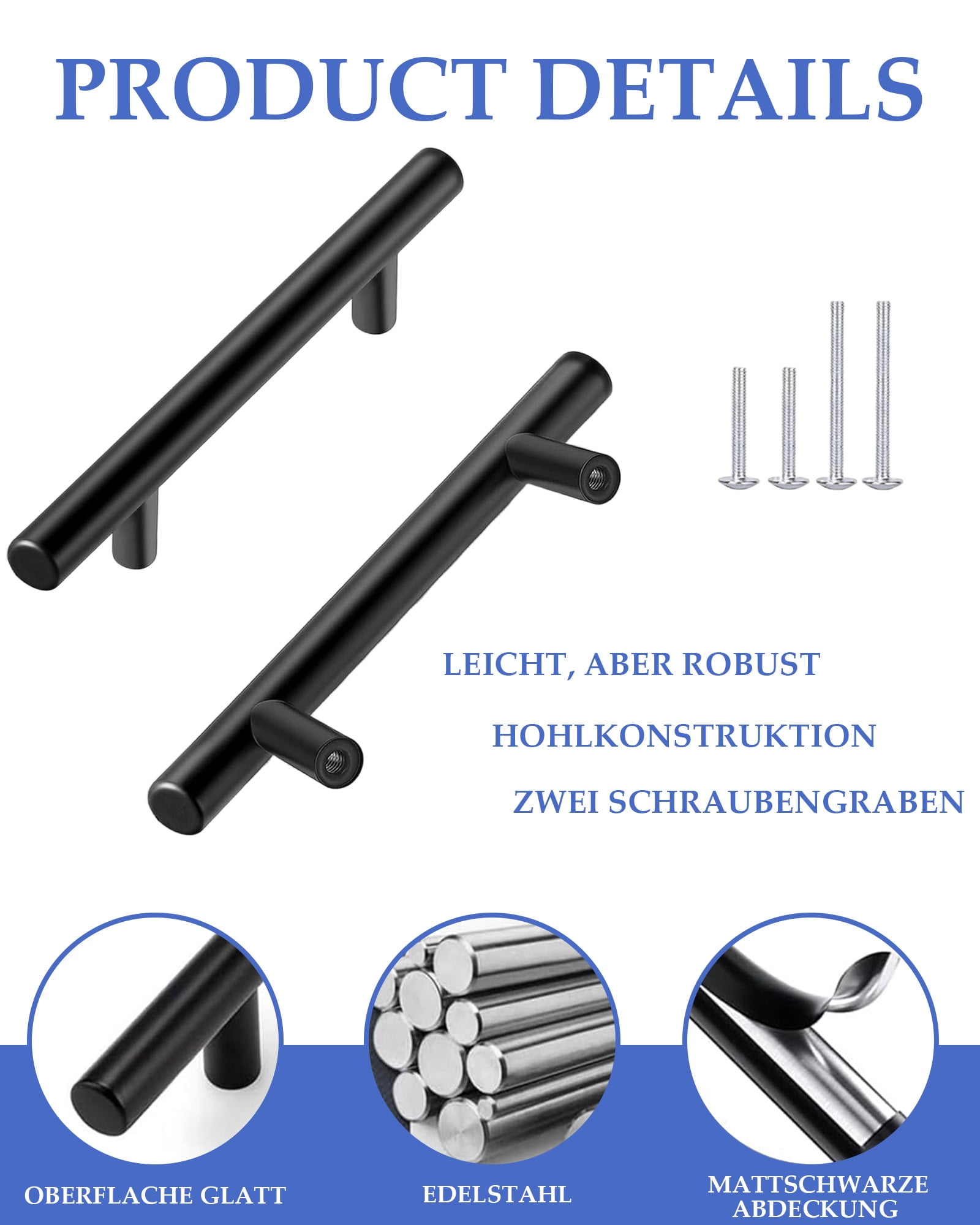 Mengshi 30 Pack Matte Black Cabinet Handles 3" Hole Centers, Stainless Steel Kitchen & Drawer Pulls for Cabinets, Cupboards & Wardrobes