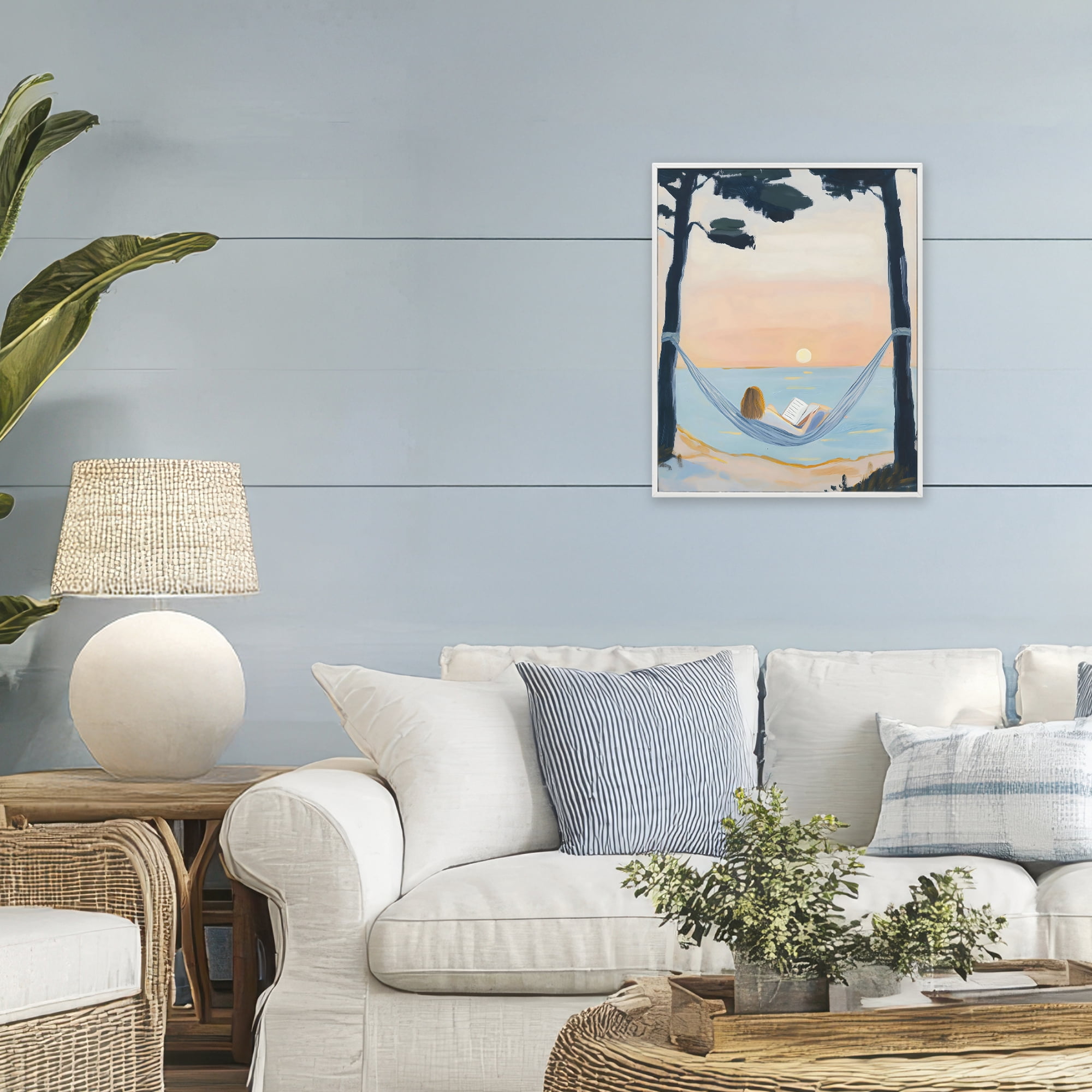 Stupell Industries Reading At Sunset in Hammock White Framed Giclee Art, design by The Prints Vibe