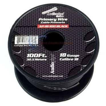 18 GA 100 Feet Audiopipe Primary Power Wire Remote Car Audio Home (Black)
