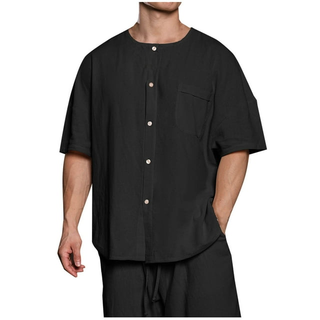 pstuiky Camisas de vestir de manga corta para hombre, Blusas casuales de moda para hombre, de color liso, con botones, manga corta y cuello redondo camisas casuales para hombre l