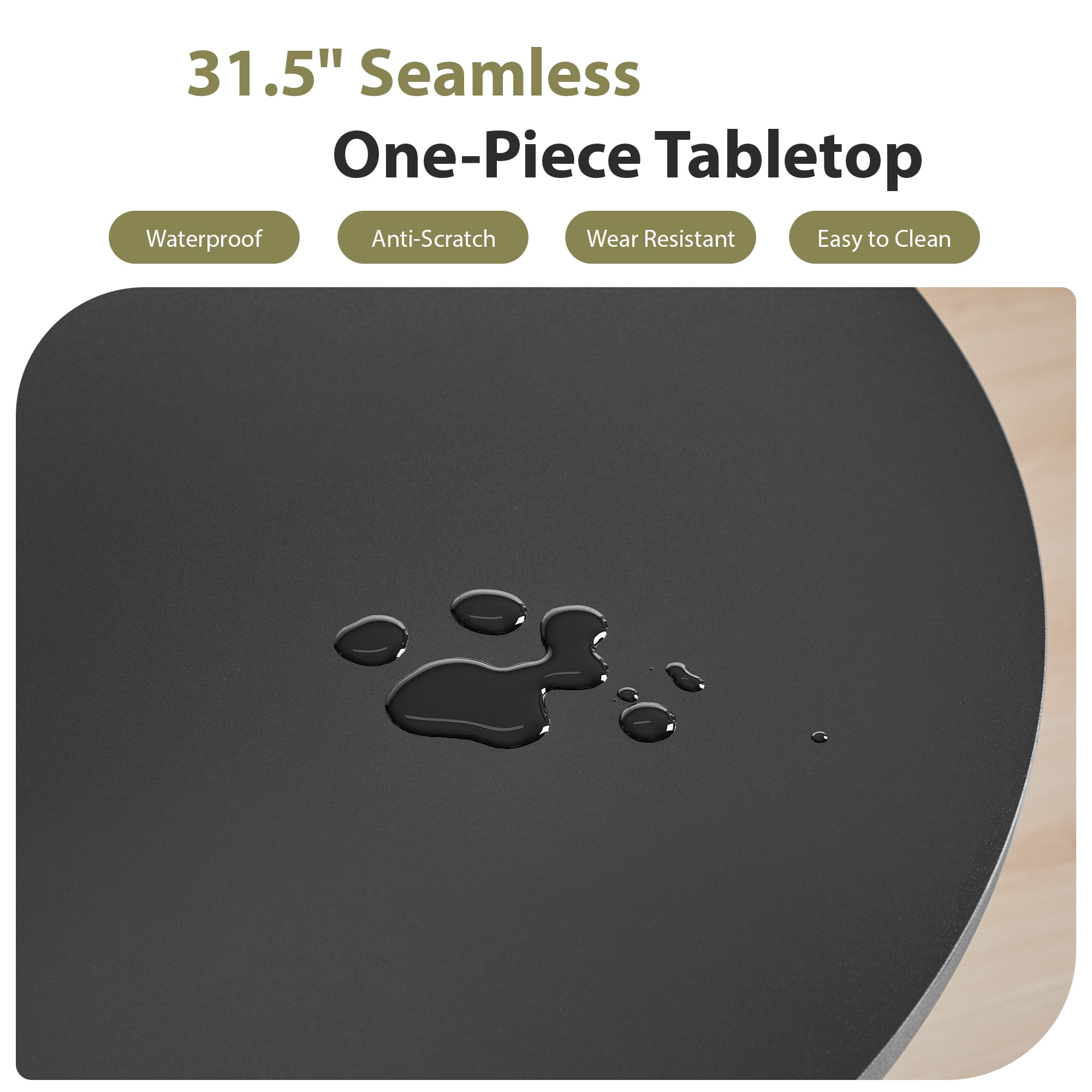 PHOYAL Fluted Small Round Dining Table for 2 with Sliding Door, 31.5 Inch Circle Dining Table with Storage for Kitchen Small Space Apartment, Black