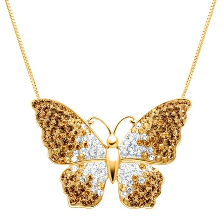 - Butterfly Pendant Necklace with Swarovski Crystals in 18kt Gold-Plated Sterling Silver
