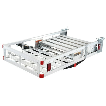 Hitch Mount Cargo Carrier, 45.3" x 25.6" Aluminum Hitch Cargo Rack with Folding Ramp, Hitch Rack Basket with Stabilizer and Straps, 500LBS Mobility Scooter Carrier Fit 2" Hitch Receiver