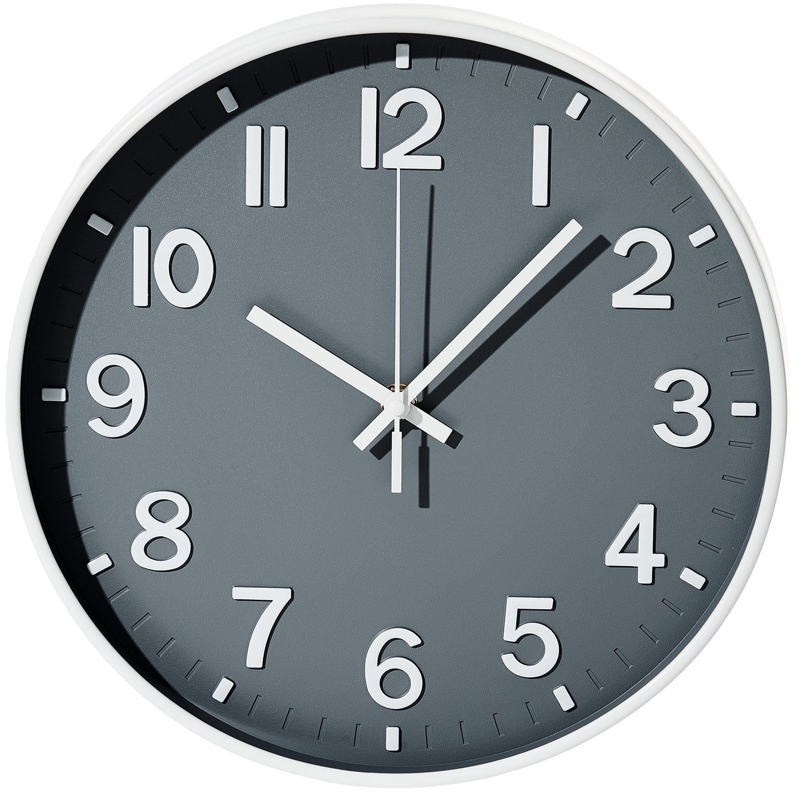 Sanmadrola Wall Clocks Battery Operated,12 inch Silent Non Ticking Modern Wall Clock for Living Room Bedroom Kitchen Office Classroom Decor Glass Front Gray with White Frame