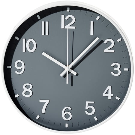 Sanmadrola Wall Clocks Battery Operated,12 inch Silent Non Ticking Modern Wall Clock for Living Room Bedroom Kitchen Office Classroom Decor Glass Front Gray with White Frame