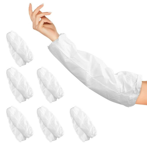 White Disposable Arm Sleeves, 21 Inches. Unisex Protective Sleeves for Arms - 200 Pack, 60 GSM Microporous Waterproof