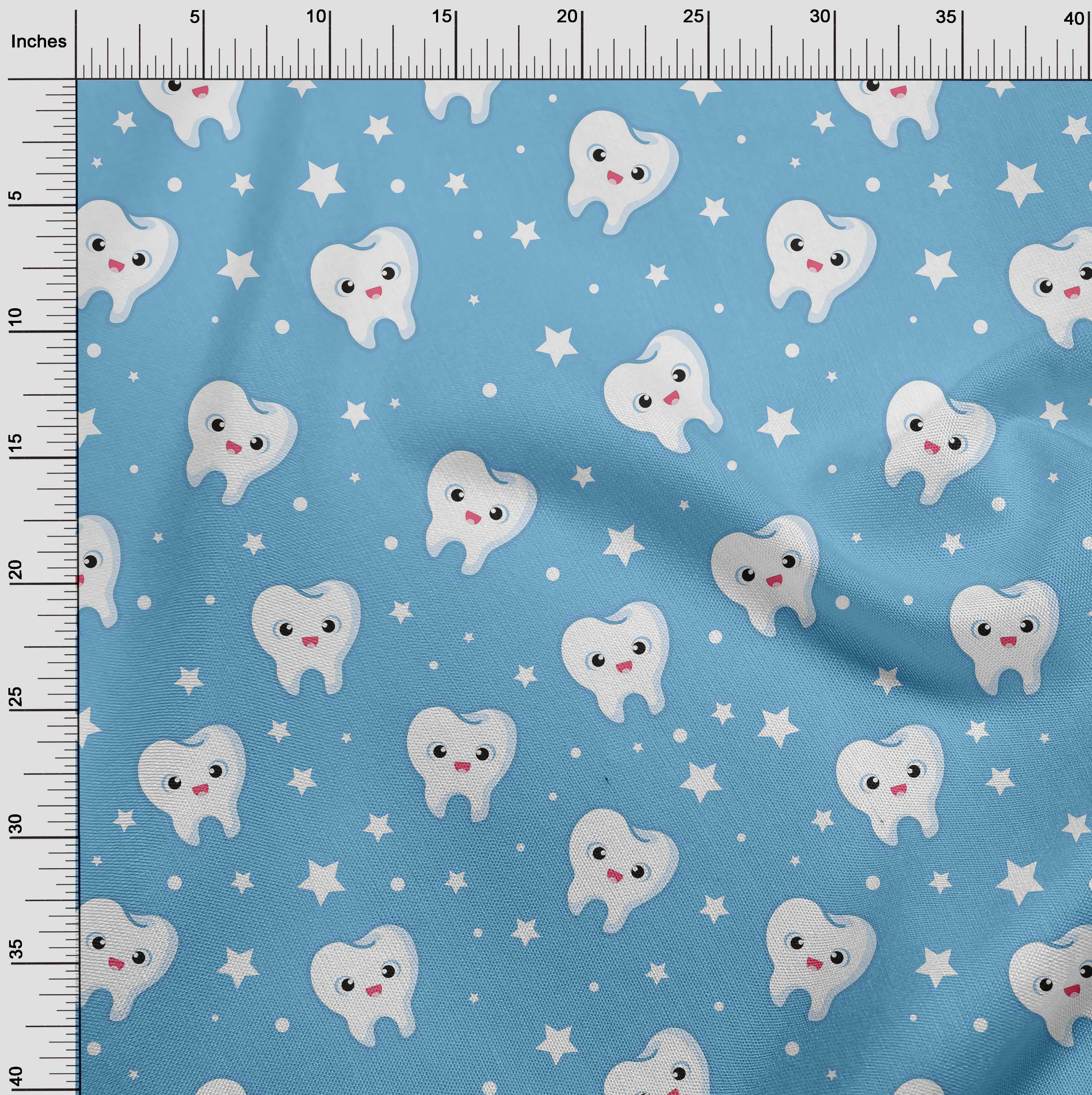 oneOone Polyester Spandex Light Blue Fabric Teeth Diy Clothing Quilting Fabric Print Fabric By Yard 56 Inch Wide