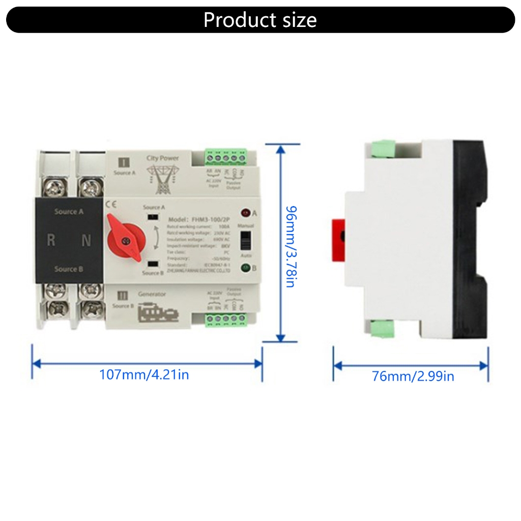2P 100A Automatic Transfer Switches Din Rail Mounted Double Power Switches