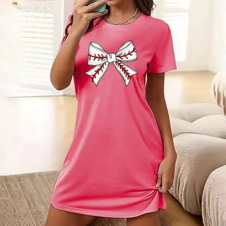 Women s Nightgown Round-neck Chemise Sleepwear Lace Nightwear Soft Lingerie for Women  4- Hot Pink  X-Large