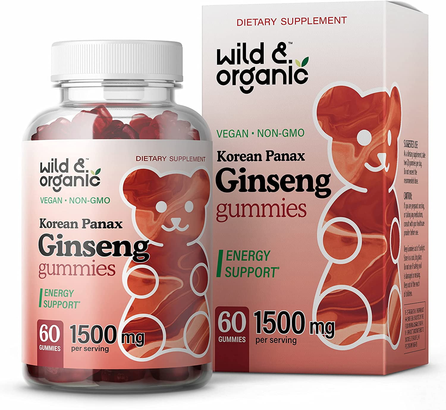 Wild & Organic Korean Panax Red Ginseng Gummies Energy Support, 60