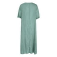 thumbnail image 6 of Feancey Linen Shift Dress for Women Pleated V Neck Short Sleeve Midi Dresses Summer Casual Loose T-Shirt Dress Solid Vintage Beach Vacation Dresses Green XXL, 6 of 9
