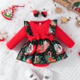 thumbnail image 2 of Generic Baby Girls Cute Print Patchwork Long Sleeve Ribbed Romper Tops Dress with Headbands Christmas Outfits Set Fall Winter Clothes for Holiday Party Christmas（6-9 Months Red）, 2 of 7