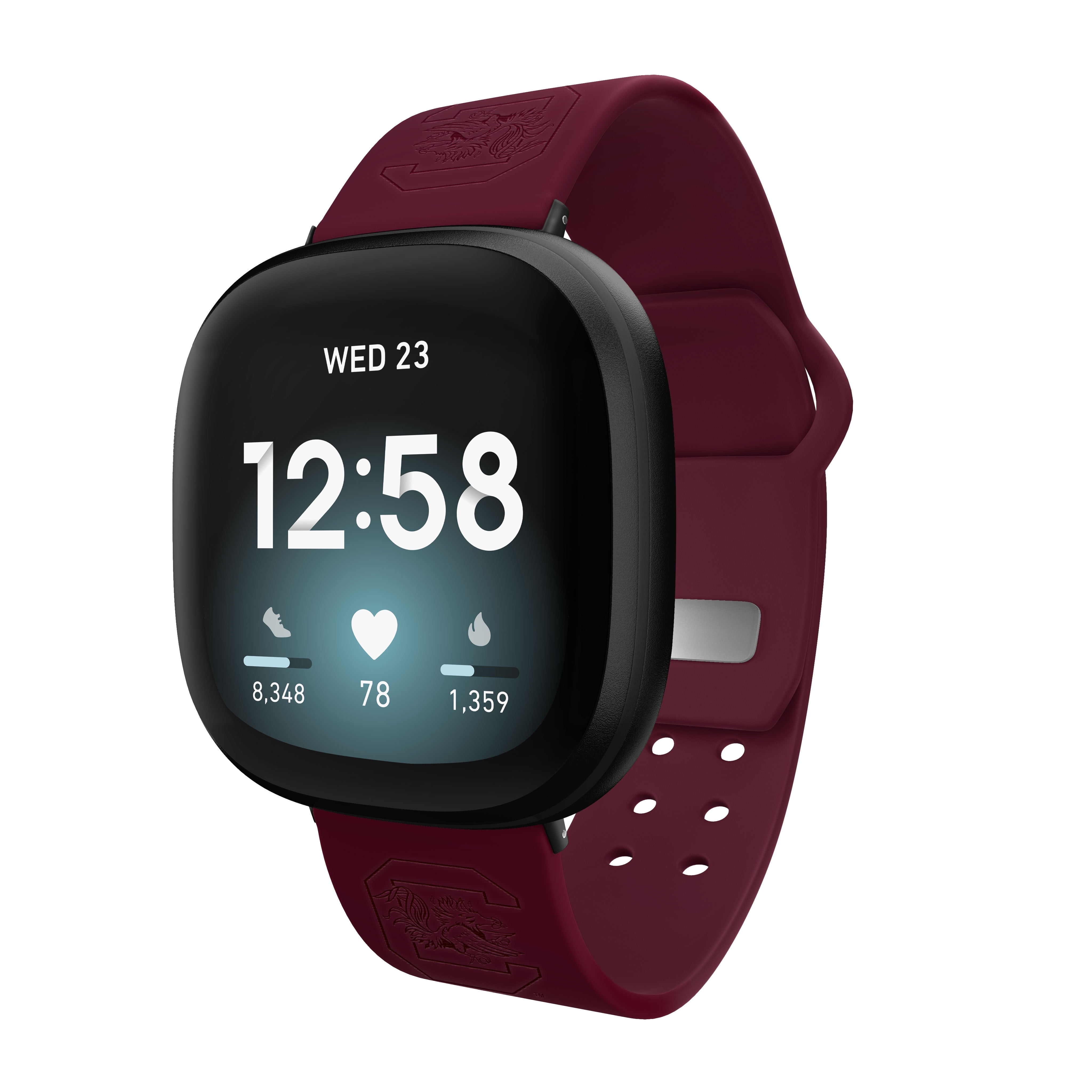 Gamecocks Engraved Silicone Unisex Watch Band for Fitbit Versa 3 and Sense (Maroon) by Affinity Bands