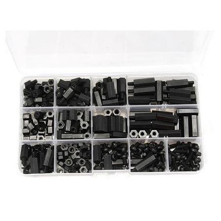 

Thinsont 320pcs M3 Stud Kit Black Standoff Set Portable Nylon Nut & Screw & Washer Set Construction Accessory Attached with Plastic Box