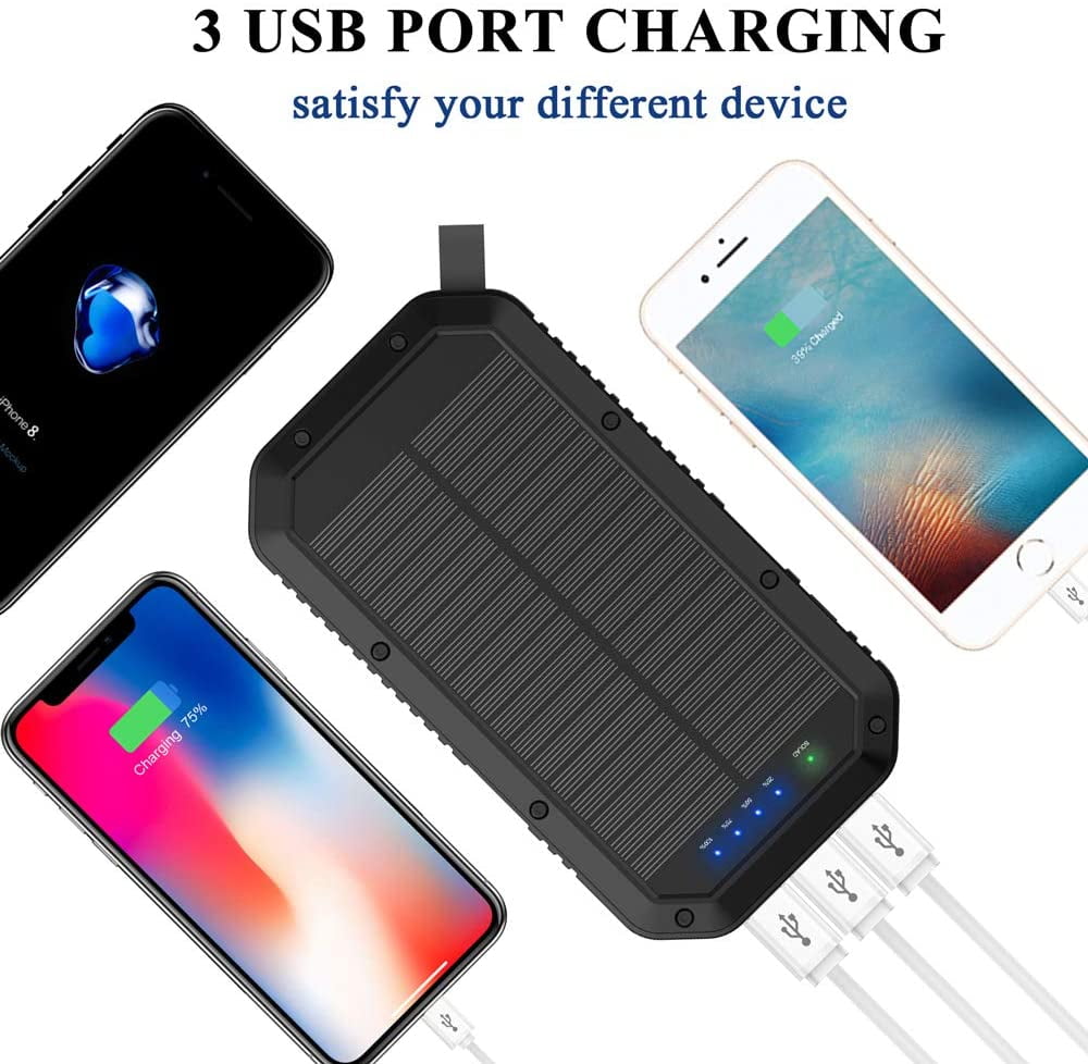 Blue Samsung Friengood Solar Charger Android Phones and More Waterproof Solar External Battery Pack with Dual USB Ports and Flashlight for iPhone Portable 25000mAh Solar Power Bank iPad 