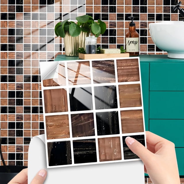 10-Piece Geometric Square Grid Pattern Wall Sticker Fmb316 10*10Cm, Pvc Adhesive Tile Stickers 10Pcs Geometric Square Grid Wall Stickers for Kitchen Floor Furniture