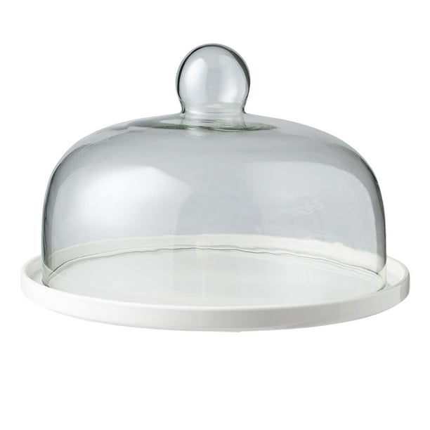 Bandeja de postres con tapa de vidrio transparente para servir pasteles y desayunos 21cxm21cmx12.5cm