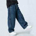 thumbnail image 4 of Boys Jeans with Pockets Casual Elastic Waist Baggy Wide Leg Kids Denim Pants Blue 5, 4 of 7