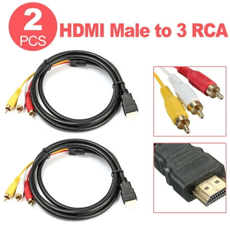 2PCS Black 5 Feet 1.5m -Male To 3 RCA Video o AV Cable Ad ter for HDTV