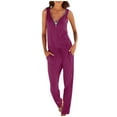 thumbnail image 1 of Fridja Womens Plus Size Solid Color Zip V-neck Cultivate One's Morality Jumpsuit, 1 of 6