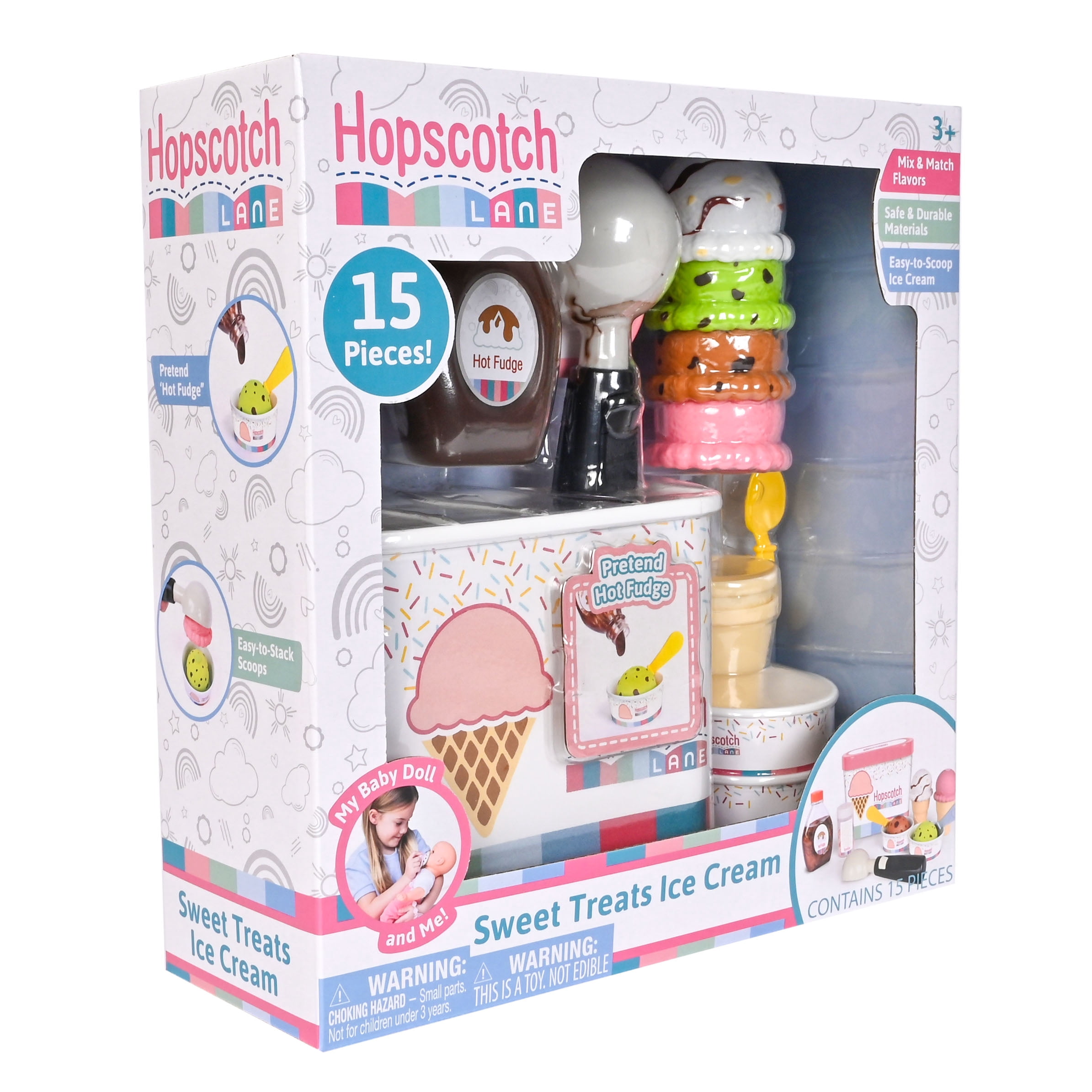 Hopscotch Lane Sweet Treats Ice Cream 15 Piece Set – Dessert Set & Doll Clothing for Children Ages 3+
