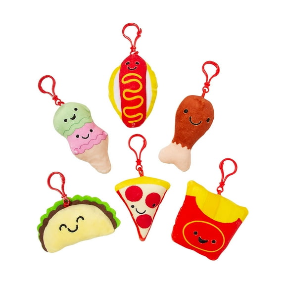 Fun Express Stuffed Fast-Food Backpack Clip Keychains - 12 Pieces