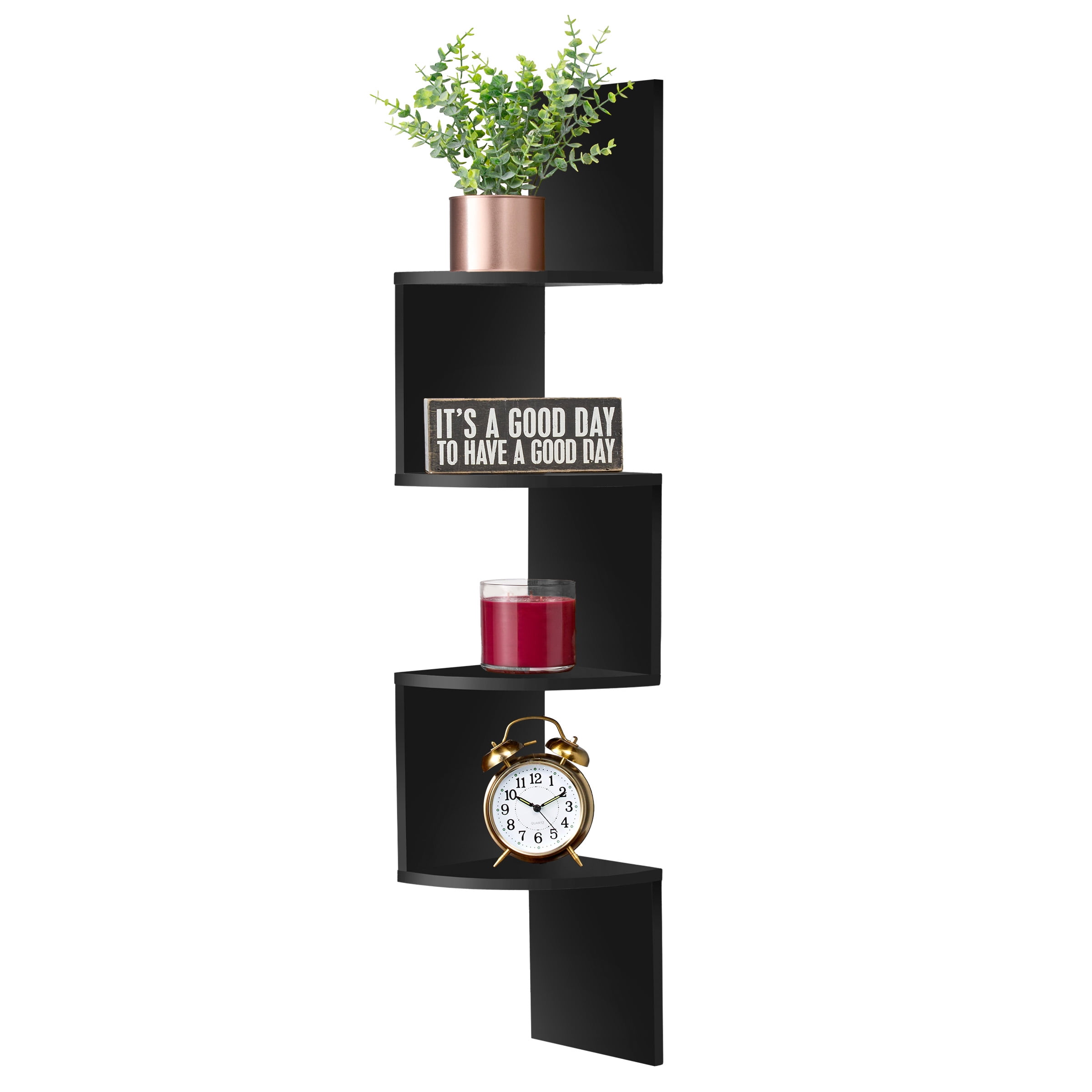 Sorbus 5-Tier Floating Corner Wall Shelf, Zigzag Bookshelf, Space-Saving Storage, Black