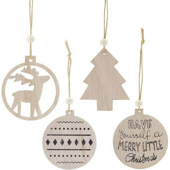 24Pcs Christmas Tree Ornaments Wooden Deer Cutouts Wood Hollow Round Ornament Craved Hanging Craft Decorations 3D Rustic Farmhouse Ornaments Holiday Decor