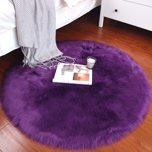 Soft Plush Round Fur Rug 2.6x2.6ft Shaggy Fluffy Rugs Purple Circle Floor Mat for Living Room Bedroom Nursery Modern Decor